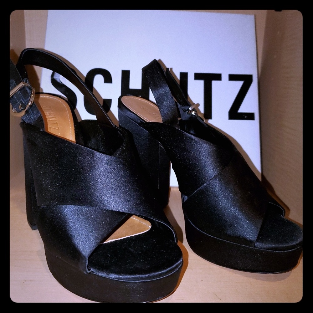 Schutz satin black heels